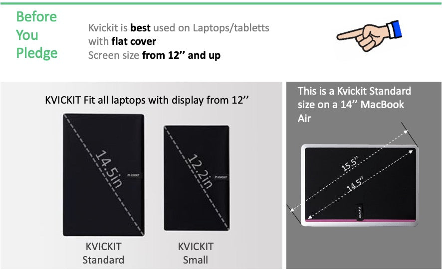 KVICKIT Stick-on Laptop Organiser Standard fit for screen from 12" and over